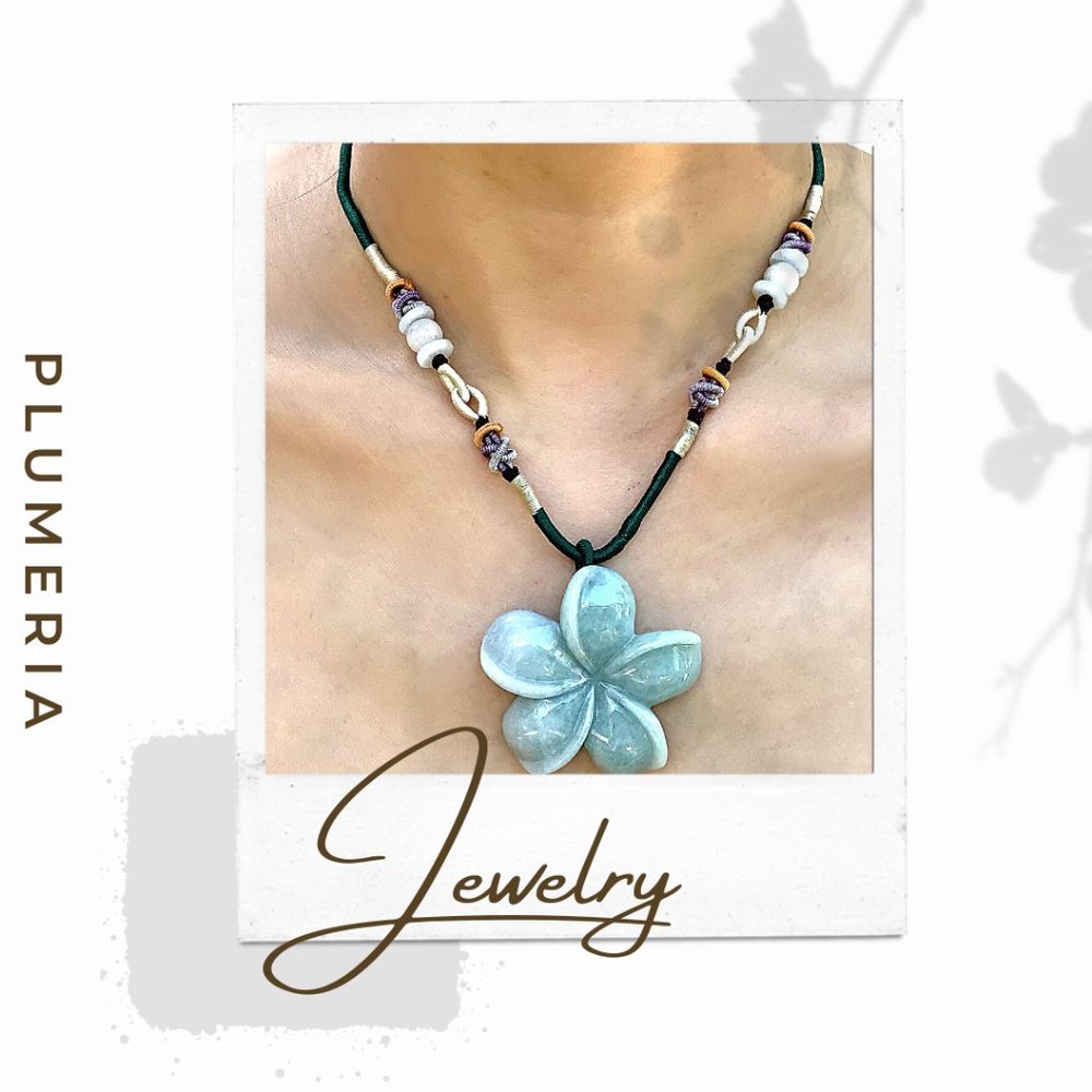 Plumeria Flower Blossom Handmade Jade Necklace Pendant